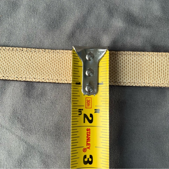 Vintage 80s Jeff Deegan Designs Tan & Cream Lizard Women’s S brass buckle belt - Picture 9 of 9